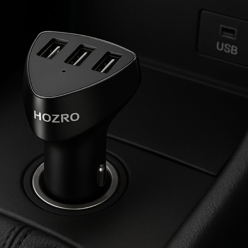 Adaptor Brichetă Auto HOZRO, cu 3 Porturi USB, Design Triunghiular, Încărcare Rapidă 4.2A 12-24V , Compatibil Smartphone, Tabletă și Alte Dispozitive, Protecție Multiplu Sigură și Design Compact – Ideal pentru Mașină și Călătorii HOZRO