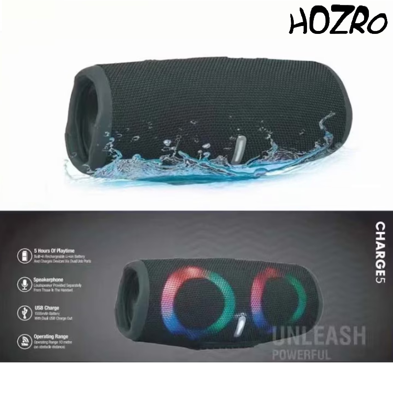 🎵 Boxă Portabilă Bluetooth HOZRO, Model Charge 5 cu Lumină LED RGB, Sunet Puternic 3D Stereo, Slot USB și Card TF, Radio FM, Rezistență la Apă IPX6 – Design Modern și Autonomie Extinsă HOZRO