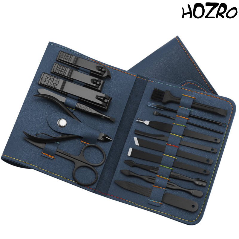 Trusă Profesională HOZRO, pentru Îngrijirea Unghiilor, 16 Piese, Set Complet Manichiură și Pedichiură, din Oțel Inoxidabil, cu Husă Elegantă din Imitație de Piele, Ideală pentru Călătorii și Cadou HOZRO