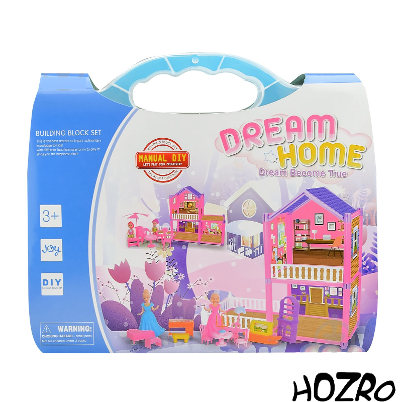 Set Casă HOZRO, de Păpuși Dream Home – Manual DIY, cu Piese de Construcție Tip Building Blocks, Design Modern pe Două Nivele, Mobilier și Accesorii Incluse, Joc Creativ pentru Copii 3+, Ideal pentru Dezvoltarea Imaginației și Creativității HOZRO