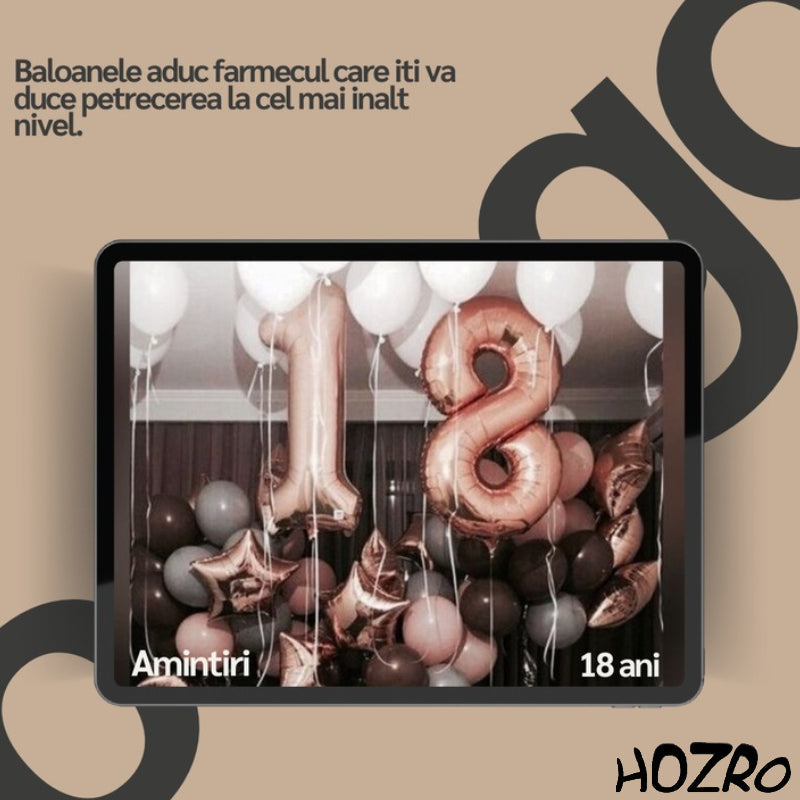 Set 2 Baloane HOZRO, din Folie ESB „18”, Culoare Roz Gold Metalizat, Înălțime 105 cm, Decor Festiv pentru Zi de Naștere, Majorat și Evenimente Speciale, Material Premium, Reutilizabil, Ușor de Umflat cu Aer sau Heliu HOZRO
