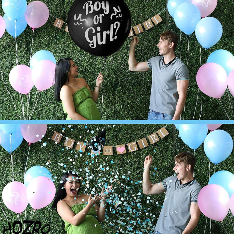 Set 7 Baloane HOZRO, Gender Reveal „Girl or Boy”, 90 cm, pentru Anunțul Sarcinii: Fetiță sau Băiețel HOZRO