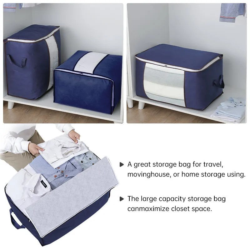 Set 3 Cutii Pliabile HOZRO, pentru Depozitare și Organizare, 60x43x35cm, Albastru, Marimea M