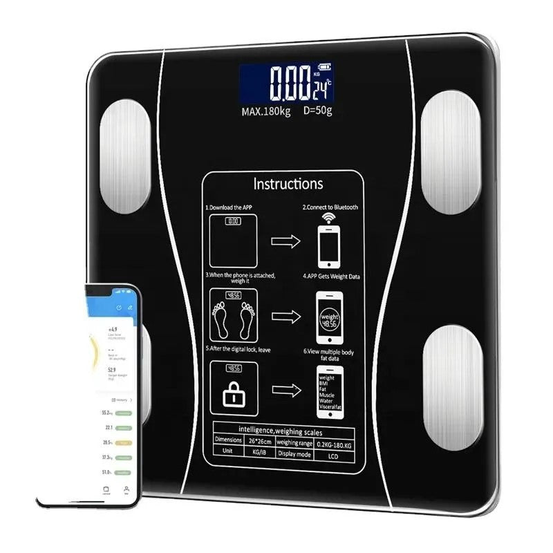 Cantar electronic inteligent cu aplicatie Smart, corporal, ecran digital Iluminat, termometru, negru