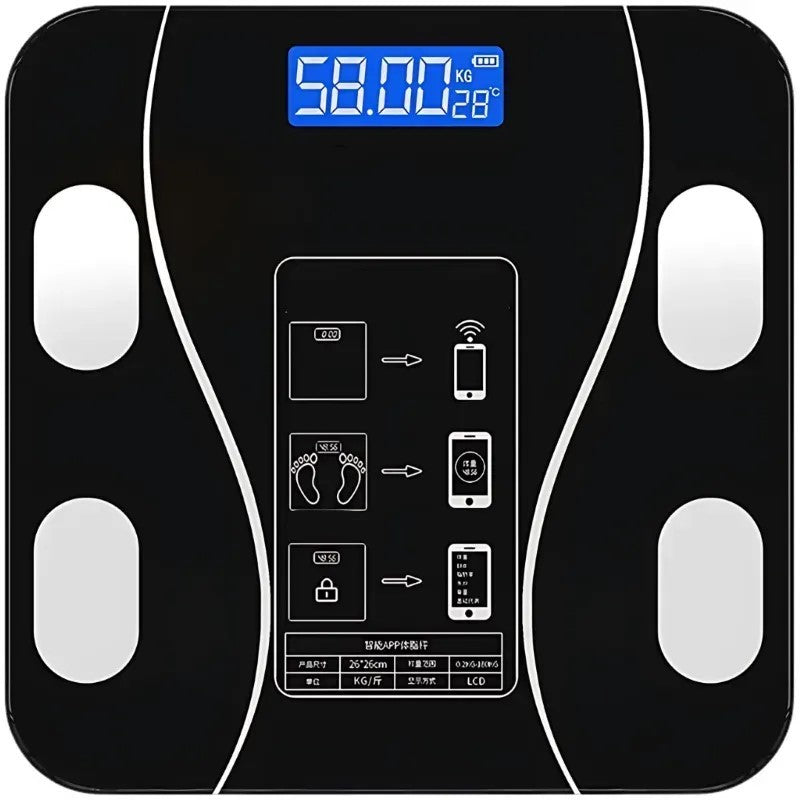 Cantar electronic inteligent cu aplicatie Smart, corporal, ecran digital Iluminat, termometru, negru