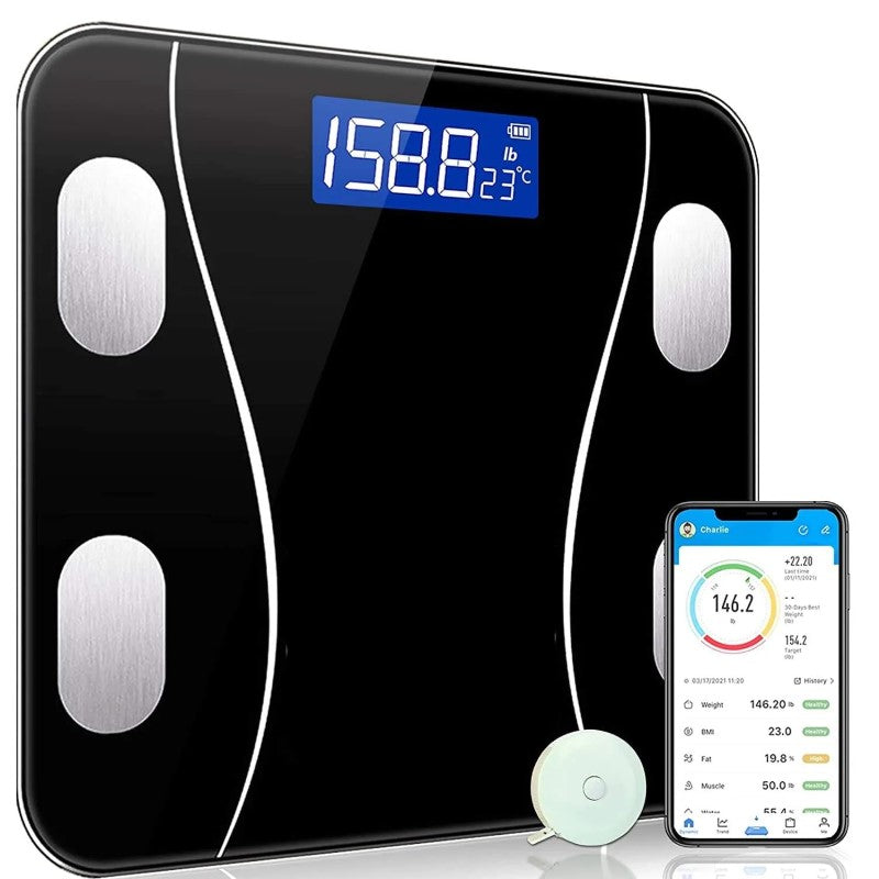 Cantar electronic inteligent cu aplicatie Smart, corporal, ecran digital Iluminat, termometru, negru