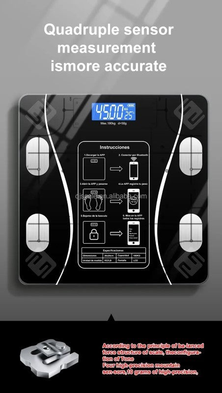 Cantar electronic inteligent cu aplicatie Smart, corporal, ecran digital Iluminat, termometru, negru