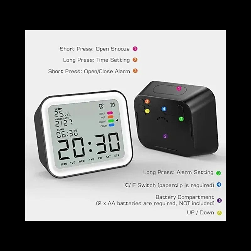 Ceas digital cu setare alarma LCD, cu Snooze Mode pentru alarma, temperatura ambientala, Iluminare de fundal BESTSELLS