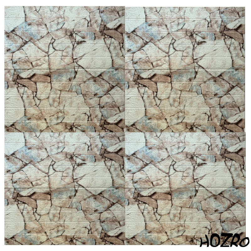 Set 10 x Tapet 3D autoadeziv HOZRO, Model imitatie caramida, acopera o suprafata de 5.39 mp, design modern, foarte usor de montat, Mozaic crem & Bleu HOZRO