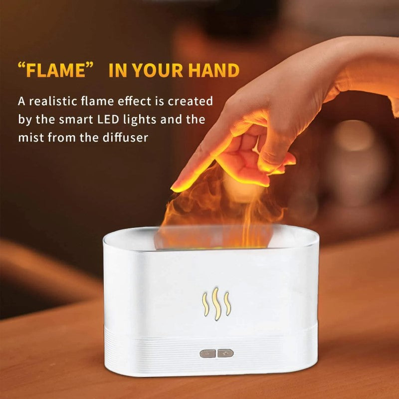 Difuzor HOZRO, de Aromaterapie, Umidificator Ultrasonic – Efect Flacără, Alb, Silentios 🌿🔥