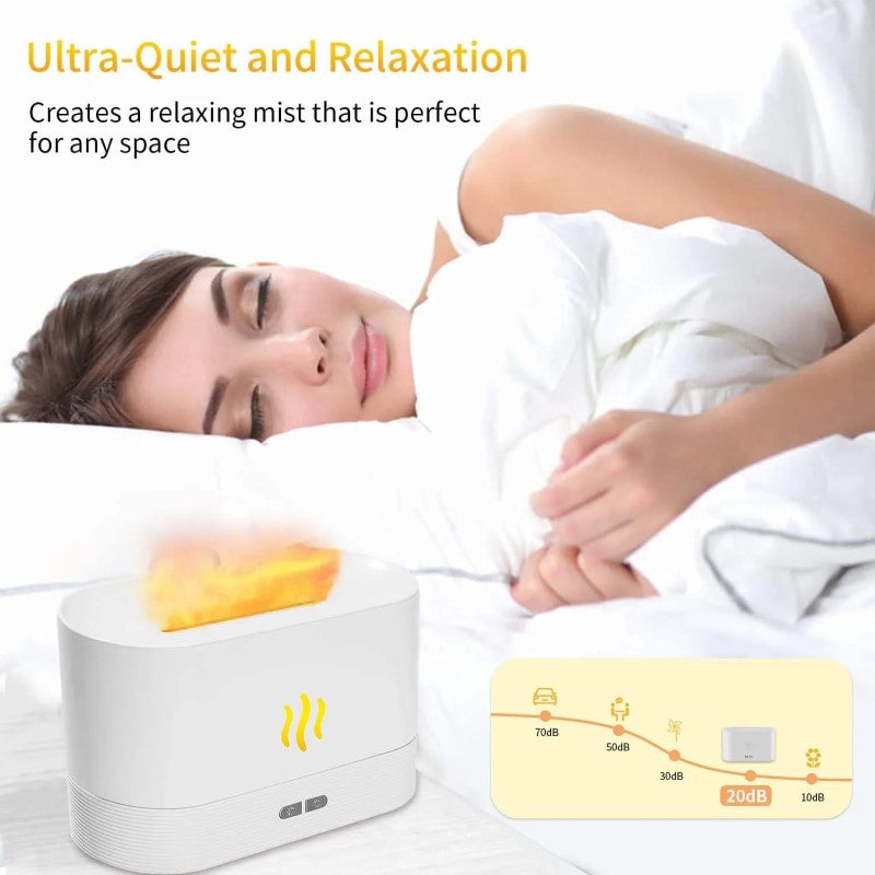 Difuzor HOZRO, de Aromaterapie, Umidificator Ultrasonic – Efect Flacără, Alb, Silentios 🌿🔥