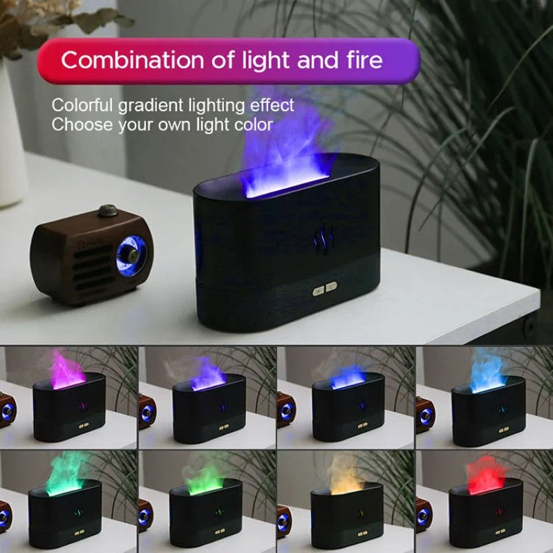 Difuzor Aromaterapie HOZRO, cu Efect Flacără – 4 Culori LED, Silentios, Umidifică Aerul, Black