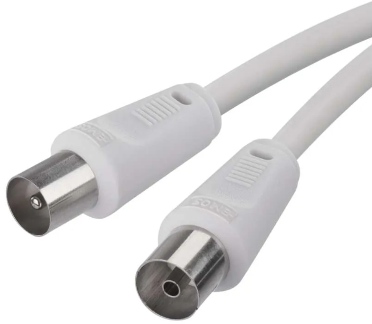 Cablu coaxial TV alb cu mufe IEC drepte mamă și tată