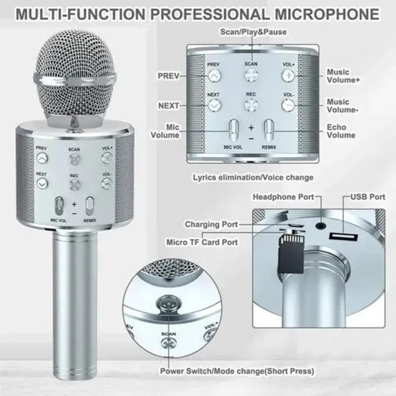 Microfon Wireless pentru Karaoke cu Bluetooth, Silver – Distracția începe aici! 🎤 BESTSELLS