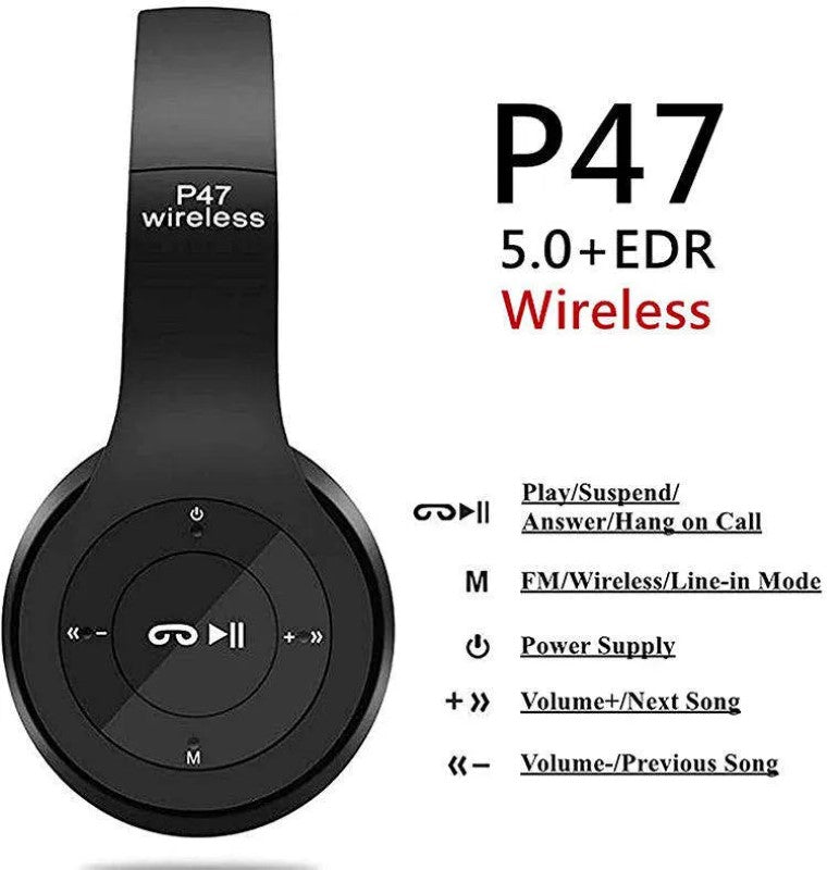 Căști Audio P47 Negre, 5.0+EDR Wireless Bluetooth cu Radio MP3 – Sunet Clar, Confort și Funcționalitate Avansată! 🎶🎧 BESTSELLS