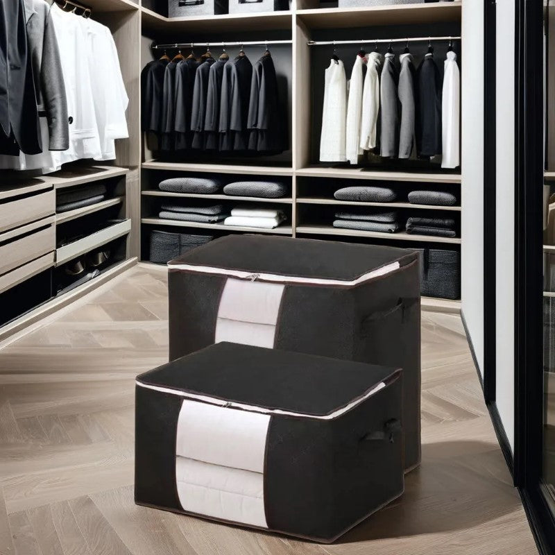 Set 3 Cutii Pliabile HOZRO, pentru Depozitare și Organizare, 70x50x30 cm, Negru, Marimea L