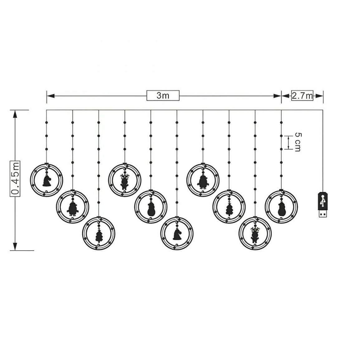 Instalatie de Craciun tip Perdea LED cu Figurine Decorative, 3m x 0.5m HOZRO