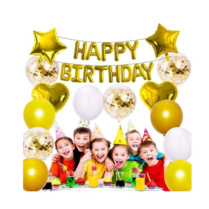 Set Baloane Folie „Happy Birthday”, 43 cm – Decor Elegant pentru Petreceri Aniversare, Evenimente, Fete, Femei, Fetițe, cu Litere Mari, Refolosibile, Ușor de Umflat și Montat (Copy) HOZRO