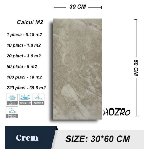 Set placi Hozro, Tapet imitatie Marmura decorativa, autoadezive, model abstract, 30x60 cm, MC02, grosime 2mm BESTSELLS