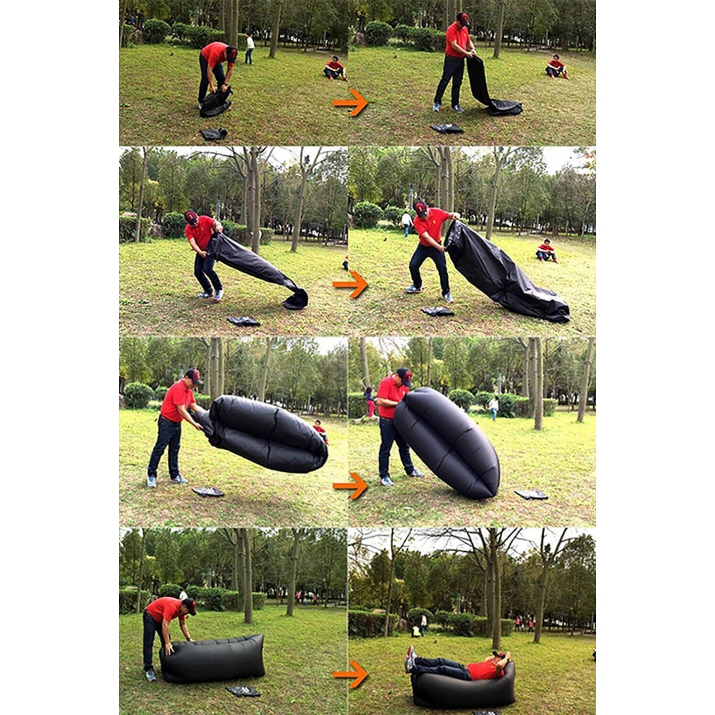 HOZRO, Saltea Gonflabila tip Sezlong, Lazy Bag pentru Plaja sau Piscina, Umflare Rapida fara Pompa + Sac Depozitare, culoare Negru BESTSELLS