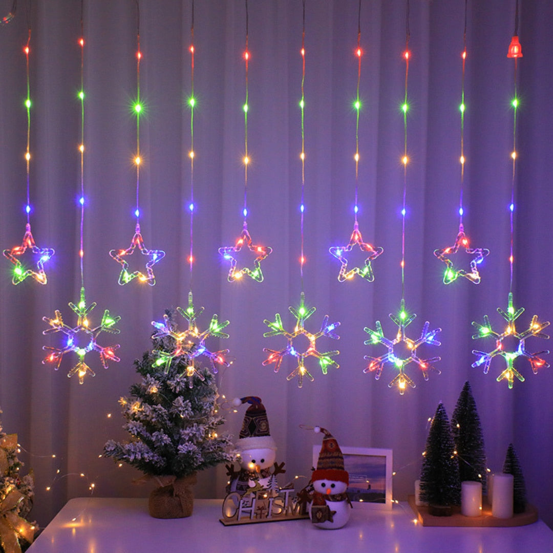 ❄️ Instalație Perdea Luminoasă HOZRO – Fulgi de Nea si Stele, Multicoloră HOZRO