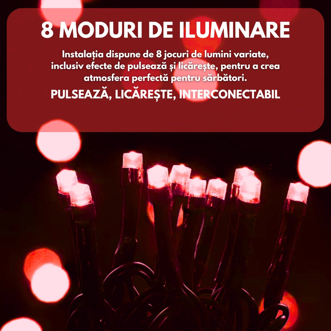 🔴 Instalație de Crăciun Liniară Hozro – 50m, Becuri Cristal, Roșu Festiv (Pe Rolă) HOZRO