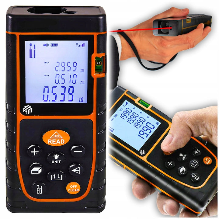 📐 Aparat de masurat cu laser, ruleta cu laser-Telemetru Laser Profesional Hozro 4-în-1 – Precizie Digitală la 40m HOZRO
