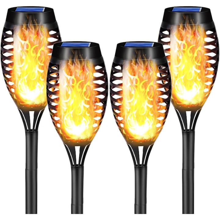 Set 2 Lămpi Solare Tip Torță cu Efect de Flacără – 52 cm, IP65, Negru BESTSELLS
