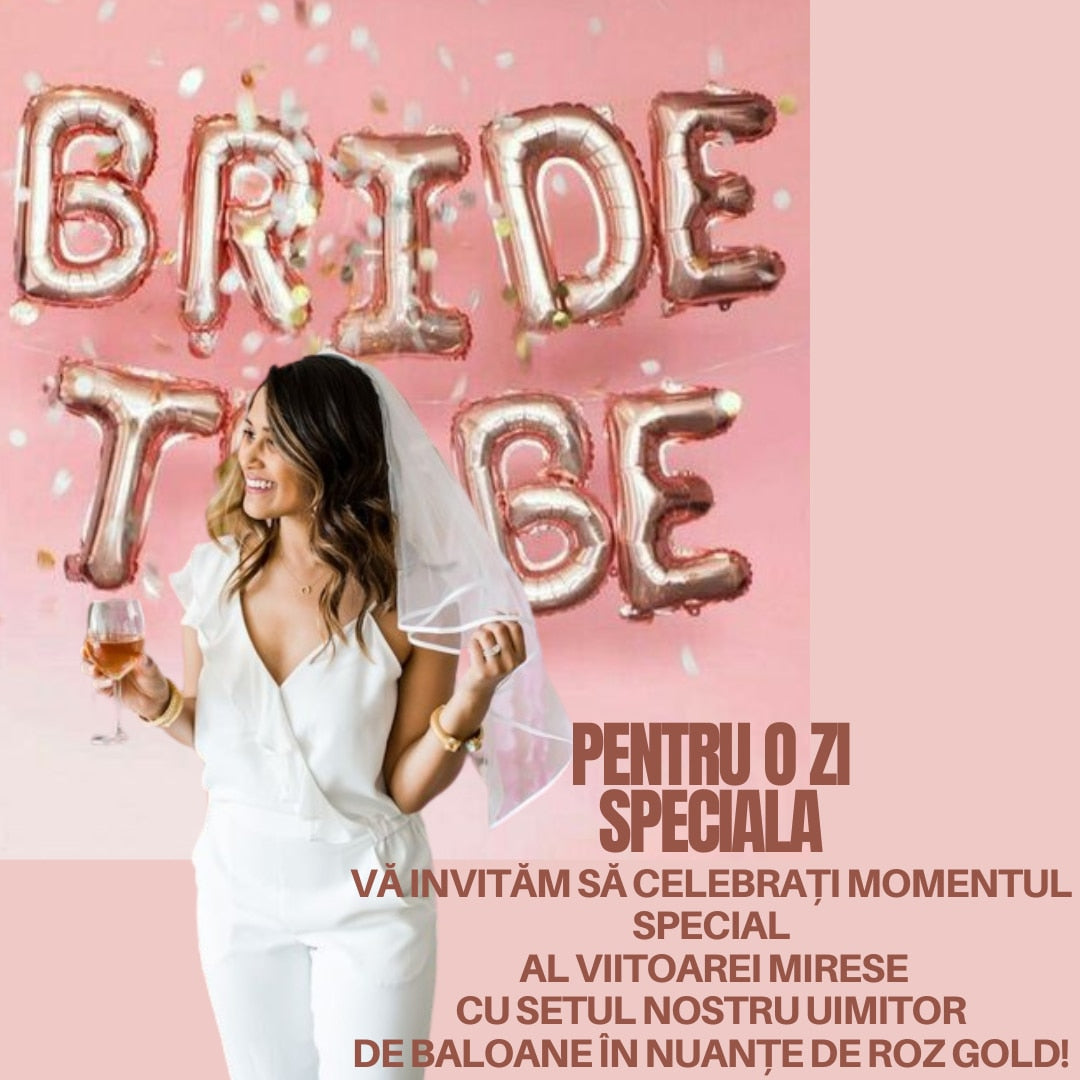 Set 36 baloane nunta, Bride to be HOZRO, Latex/Folie aluminiu, Rose Gold, Accesorii Elegante pentru Petrecerea Burlăcițelor, Nuntă sau Evenimente Tematice, Material Rezistent și Lucios HOZRO