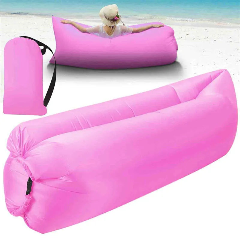 Saltea Gonflabilă Lazy Bag Tip Sezlong – Perfectă pentru Camping, Plajă și Piscină! 🏖️Roz BESTSELLS