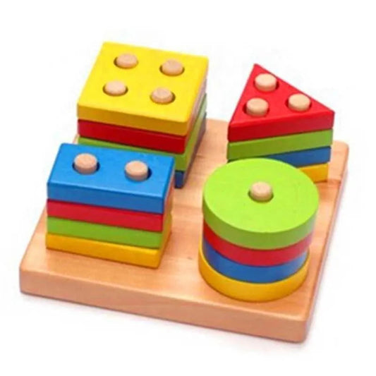 Jucarie Educativa, Tip Montessori, din Lemn, + 36 Luni, Forme Geometrice, 16 Piese, 12 x 12 cm, Multicolor BESTSELLS