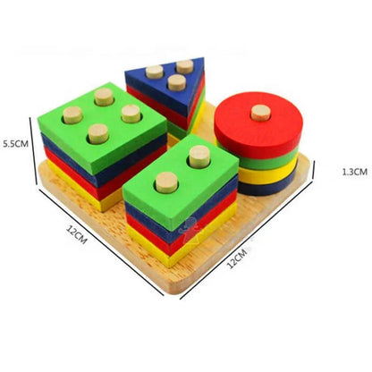 Jucarie Educativa, Tip Montessori, din Lemn, + 36 Luni, Forme Geometrice, 16 Piese, 12 x 12 cm, Multicolor BESTSELLS