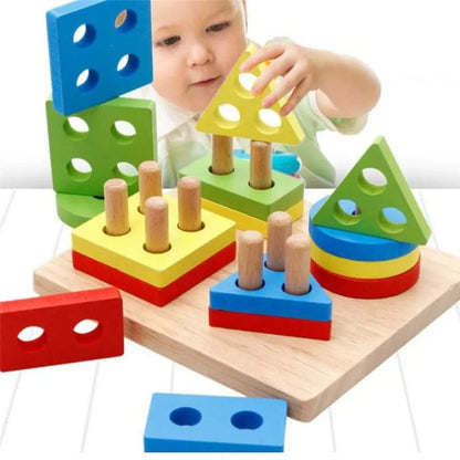Jucarie Educativa, Tip Montessori, din Lemn, + 36 Luni, Forme Geometrice, 16 Piese, 12 x 12 cm, Multicolor BESTSELLS