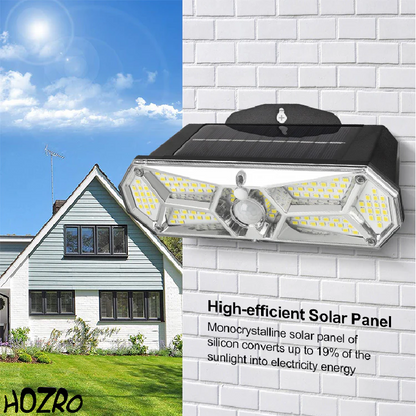 Lampa solara de perete HOZRO, cu senzor de miscare, 126 LED-uri COB, panou solar, telecomanda si iluminare automata pentru exterior HOZRO