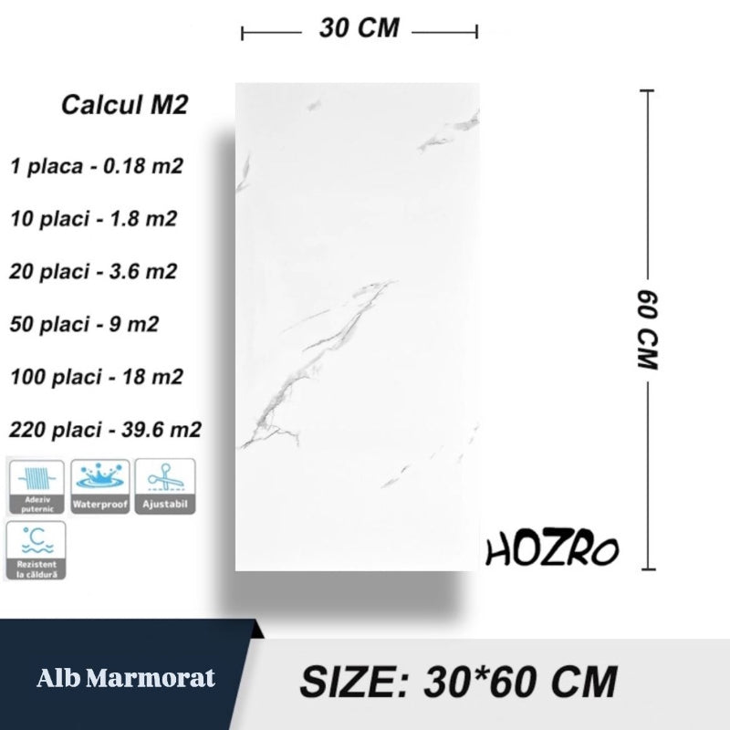 Set 10 x Placi imitatie Marmura autoadezive HOZRO, Model abstract, pentru pereti, acopera o suprafata de 1.8 mp, design modern, foarte usor de montat, MAG003 HOZRO