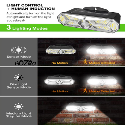 Lampa solara de perete HOZRO, cu senzor de miscare, 126 LED-uri COB, panou solar, telecomanda si iluminare automata pentru exterior HOZRO