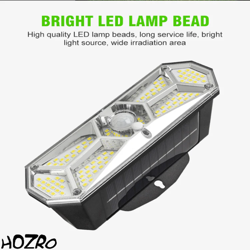 Lampa solara de perete HOZRO, cu senzor de miscare, 126 LED-uri COB, panou solar, telecomanda si iluminare automata pentru exterior HOZRO