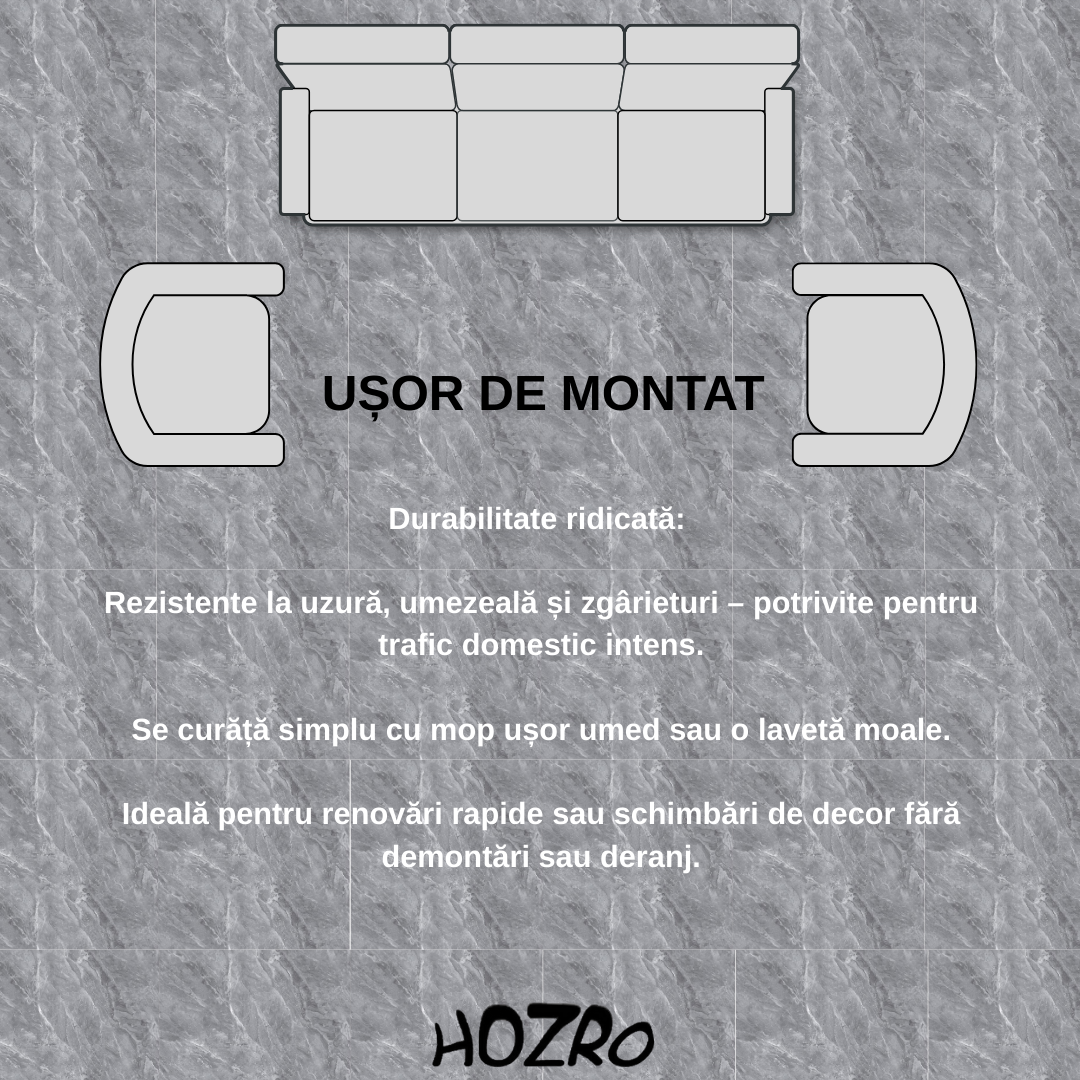 Placi PVC Autoadezive HOZRO, Pentru Podea, Stil Marmura, Grosime 1.4 mm, Model 602-29 – Rezistente si Usor de Montat BESTSELLS