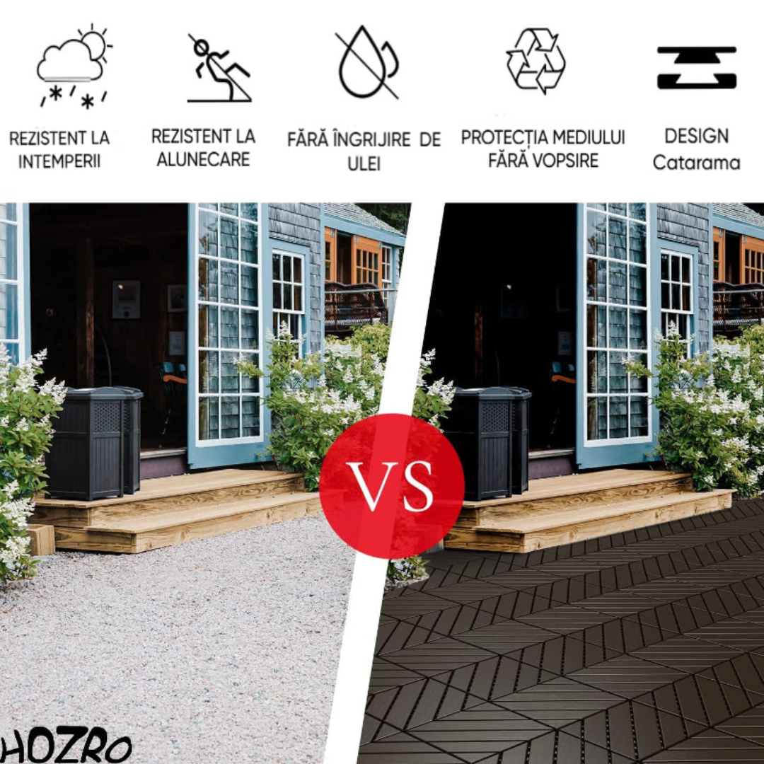 Pavaj de Terasă HOZRO, pentru Exterior, Plăci Interlocking 30 × 30 cm – Pardoseală Modulară Impermeabilă și Rezistentă la Intemperii, Ideală pentru Terasă, 602-24 BESTSELLS