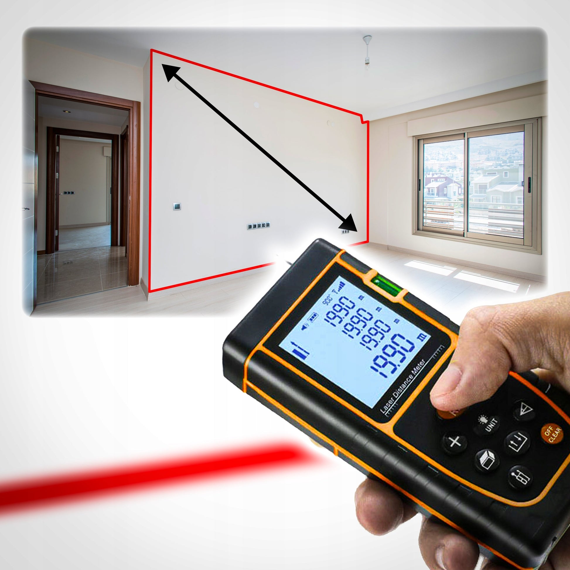 📐 Aparat de masurat cu laser, ruleta cu laser-Telemetru Laser Profesional Hozro 4-în-1 – Precizie Digitală la 40m HOZRO