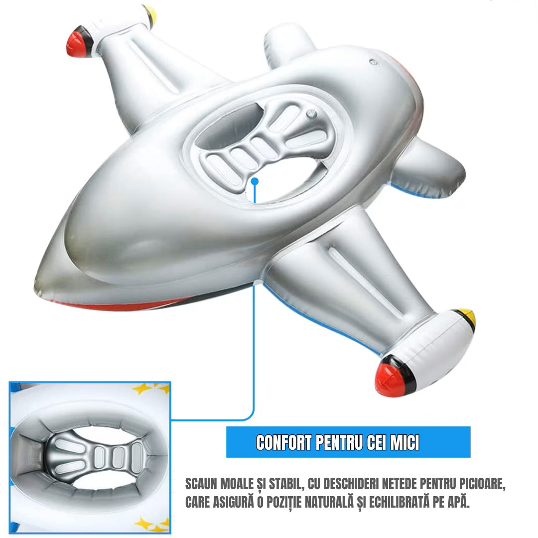 Colac de inot gonflabil pentru copii Hozro®, model avion cu volan si claxon, multicolor, 1–4 ani, material durabil HOZRO