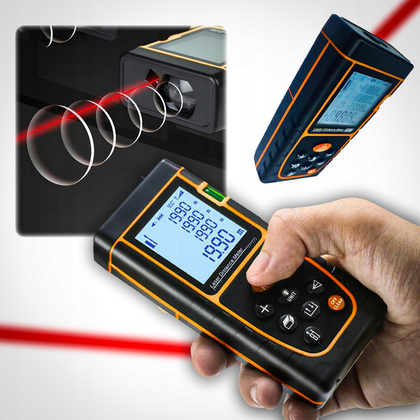 📐 Aparat de masurat cu laser, ruleta cu laser-Telemetru Laser Profesional Hozro 4-în-1 – Precizie Digitală la 40m HOZRO