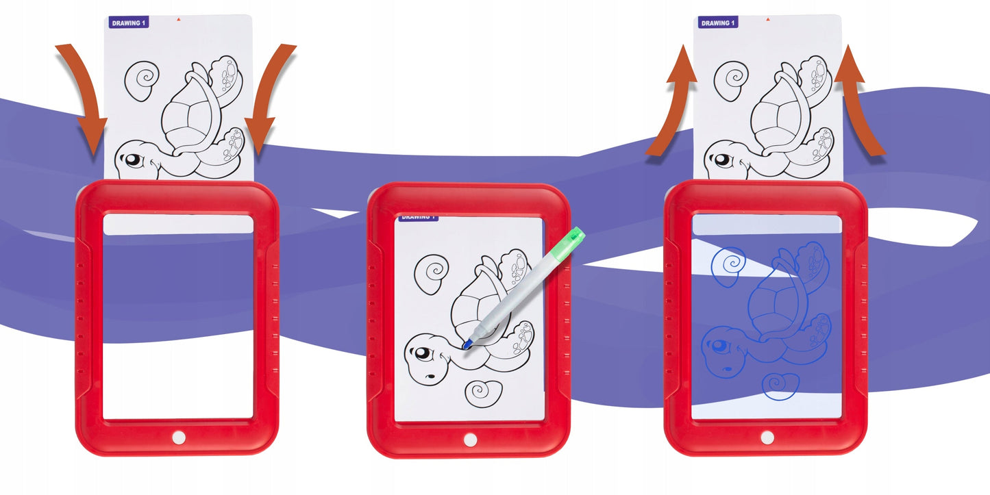 🎨 Tabletă Grafică cu Ecran LCD Magic Pad HOZRO – Lumini LED Interactive, 30 de Șabloane și 3 Pixuri cu Două Capete HOZRO