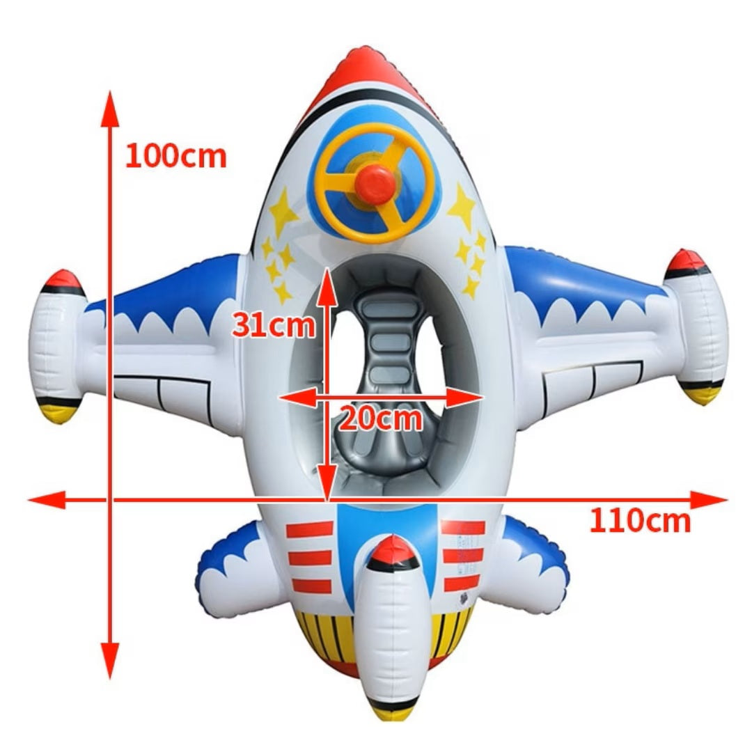 Colac de inot gonflabil pentru copii Hozro®, model avion cu volan si claxon, multicolor, 1–4 ani, material durabil HOZRO