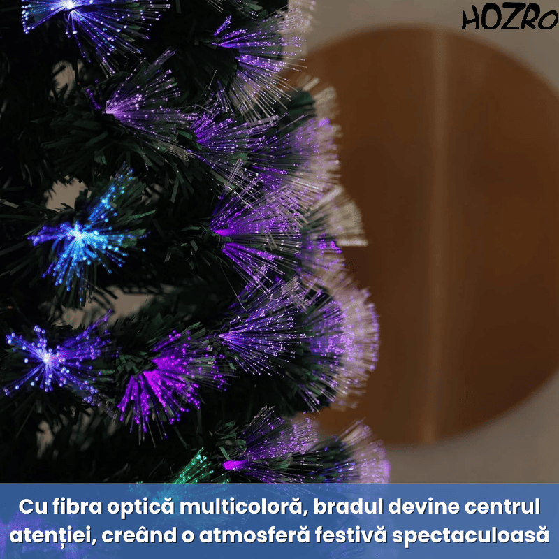 Brad artificial de Crăciun HOZRO, iluminat LED roz cu efect cald și elegant, stea luminoasă în vârf și suport metalic inclus – decor festiv modern, ramuri dese și aspect realist pentru sărbători pline de culoare și rafinament 🎀 HOZRO