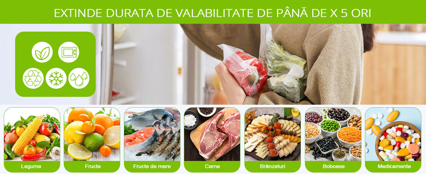 Set 100 pungi gofrate pentru aparatul de vidat, dimensiune 25 x 35 cm, gatirea Sous Vide, pentru aparat de vidat alimente, reutilizabile, rezistente, fara BPA, transparent Hozro BESTSELLS