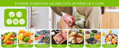 Set 100 pungi gofrate pentru aparatul de vidat, dimensiune 25 x 35 cm, gatirea Sous Vide, pentru aparat de vidat alimente, reutilizabile, rezistente, fara BPA, transparent Hozro BESTSELLS