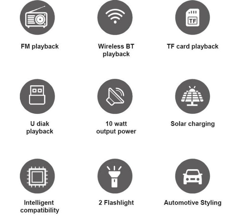 Boxă Portabilă Stil Range Rover, Încărcare Solară, 10W, Bluetooth, Radio FM, Antenă, USB, MP3, TF, Black BESTSELLS