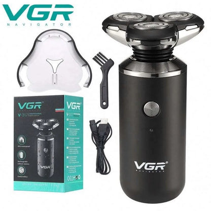 Aparat de ras electric HOZRO, Model VGR V317, 3 capete, fara fir, incarcare USB, negru