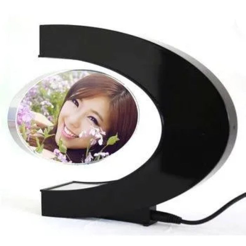 Rama FotoHOZRO, cu Lumina LED și Levitație Magnetică – Design Modern în Forma de C, Negru